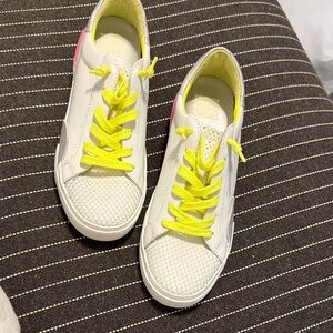 Dolce Vita White Sneakers with Neon Yellow and Pink Accents